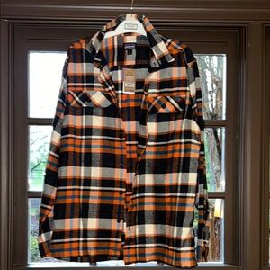 Patagonia Orange and Black Flannel Casual Button Down Shirt